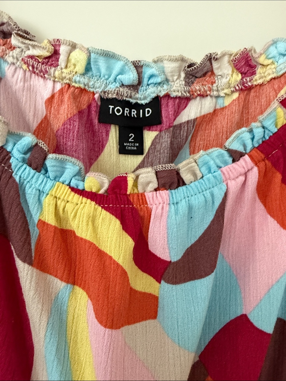 Torrid. Size 2X. Multi‑Color Abstract Ruffle Neck Tank - Picture 4 of 7